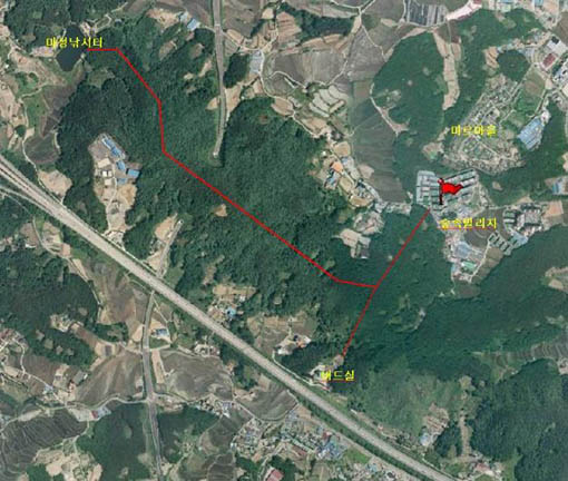 유림동(숲속빌리지 앞) 등산로 노선로 사진